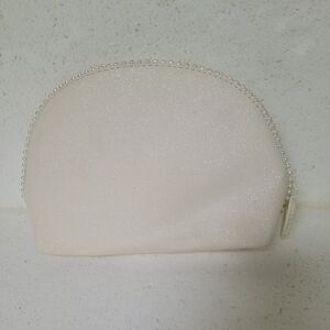 NWOT MAC Cosmetics Bag, zip closure, sparkly white, pearl trimmed, cameo zipper